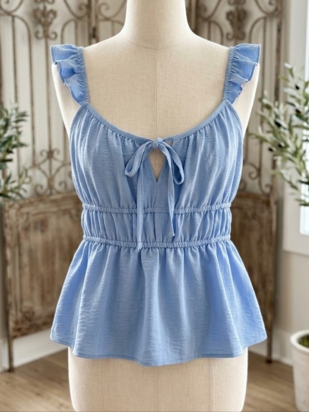 Altar'd State Blue Ruffle Peplum Cami Coquette Cottagecore Tank Top Large